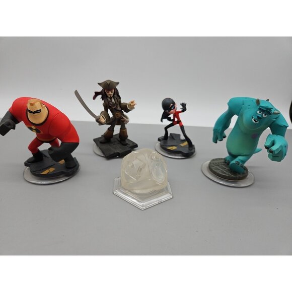Disney Infinity Incredibles Pirates Of The Caribbean Monster Inc Figures Lot Of5